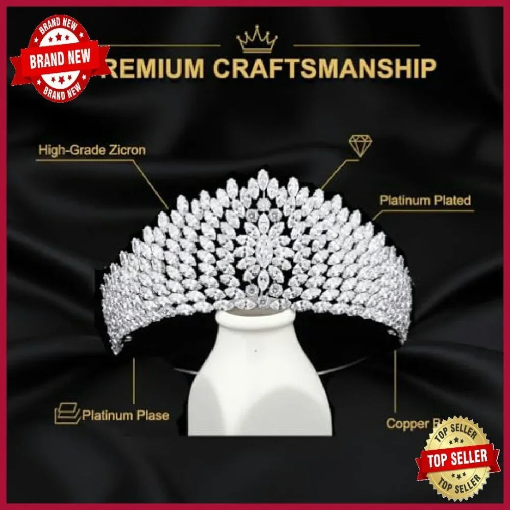 Luxury Cubic Zirconia Tiara Crown Headpiece for Weddings Prom Pageants